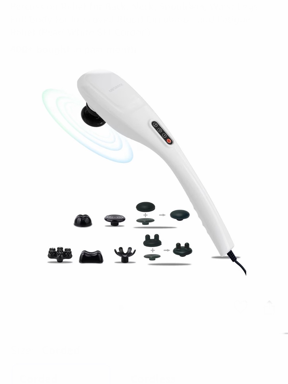 White Handheld Electric Massager with Multiple Attachments
